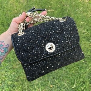 Elegant Black Sequin Chain Bag